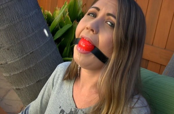 Chrissy Tied To A Chair Ballgagged Drooling In The Backyard At