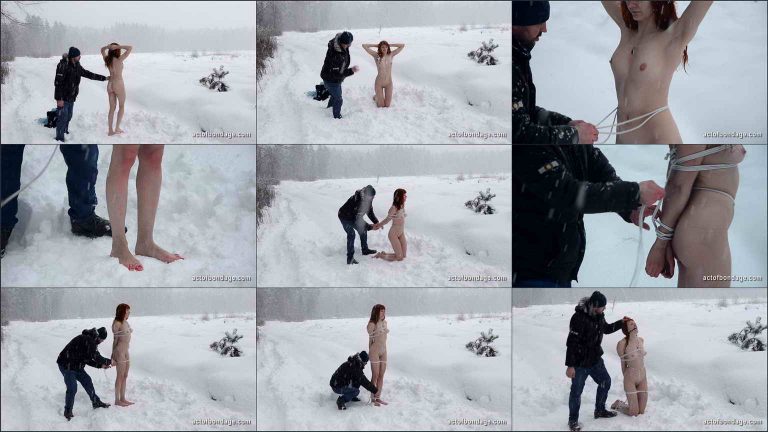 Slave Girl Redhead Beauty Strips Naked For Bondage In The Snow Act Of