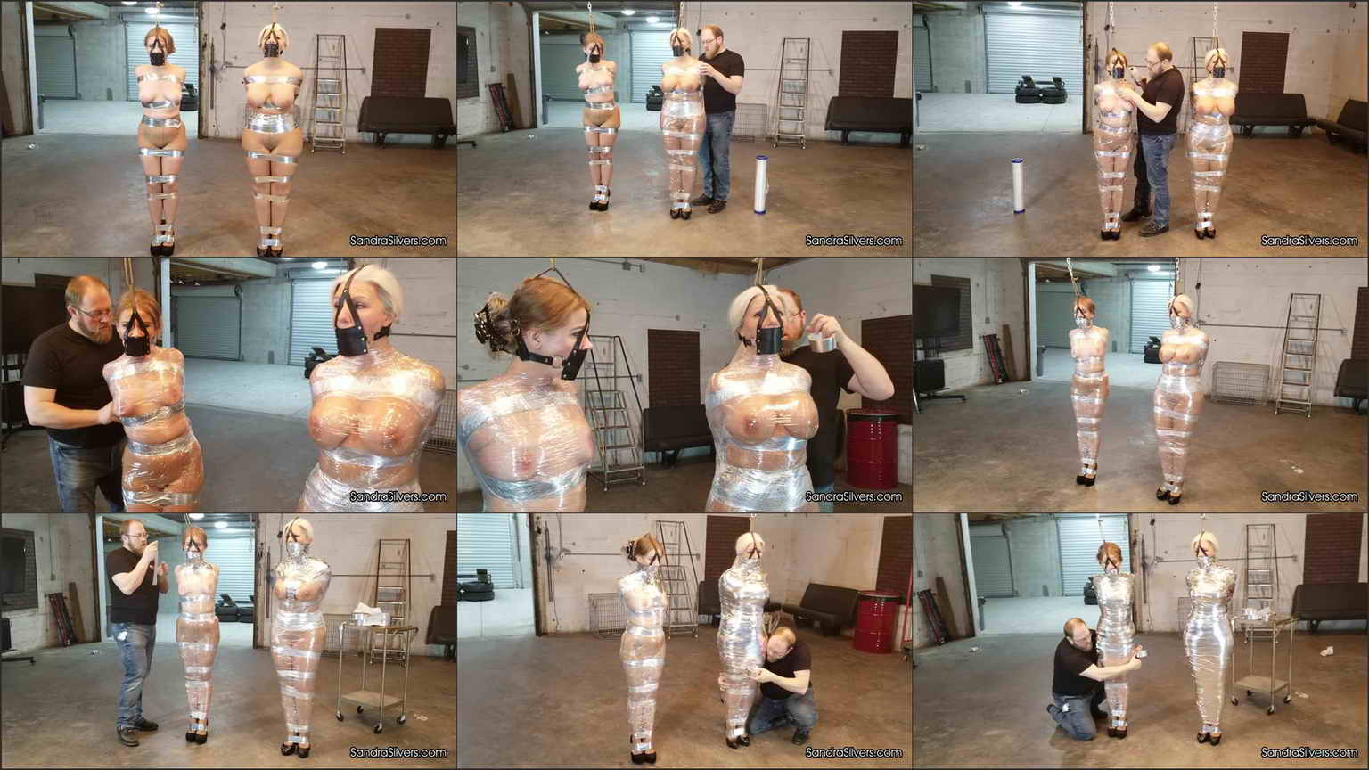 plastic wrapped bondage girl